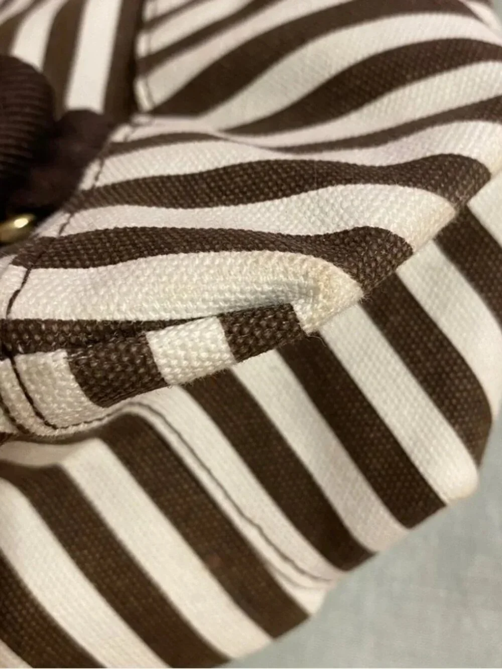Henri Bendel black white brown striped canvas backpack large